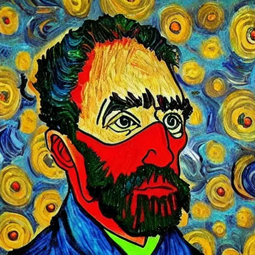 Image similar to pablo picaso painting in the style of van gogh