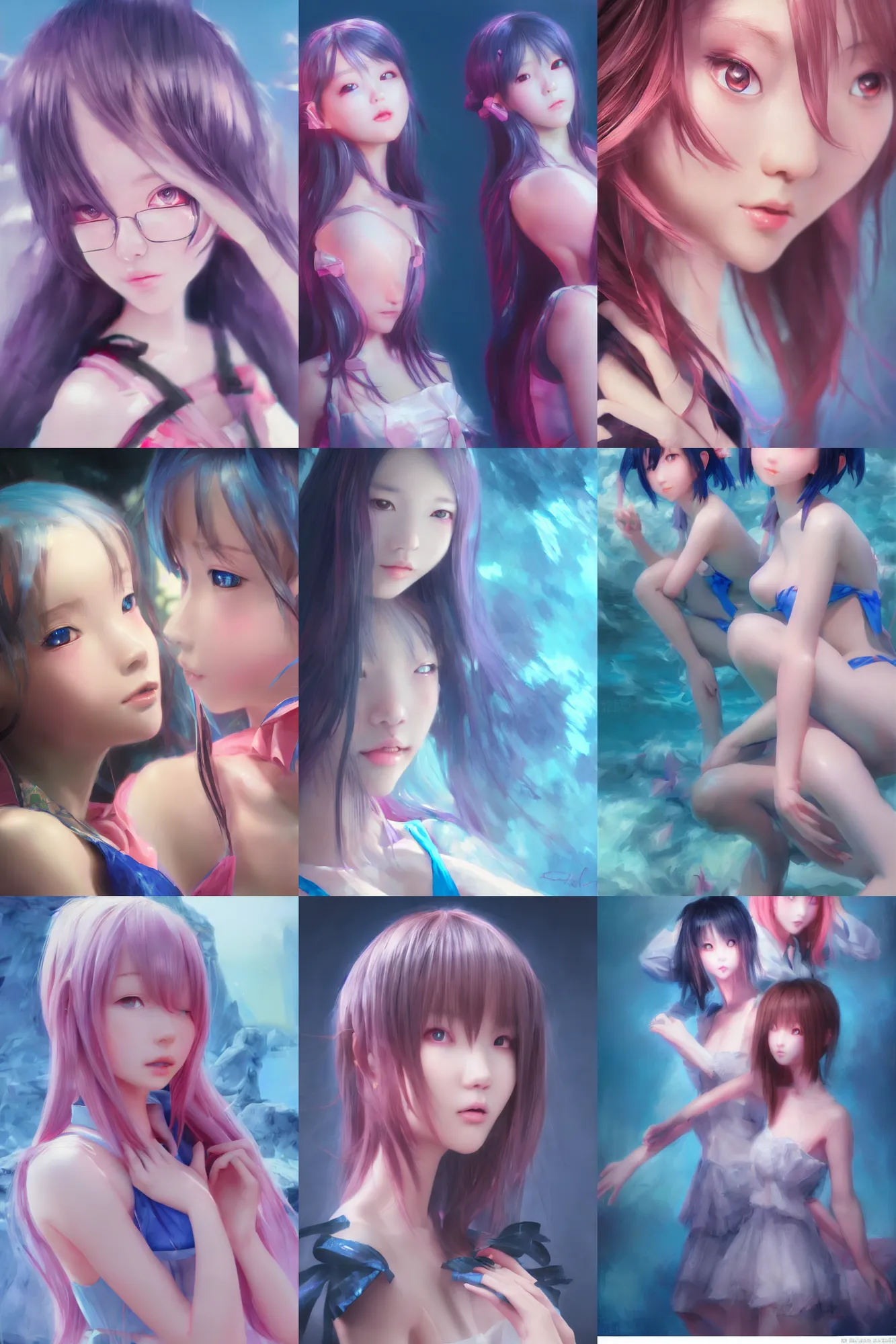 Prompt: 3d dark infrared octane render concept art by D. Jun, by Mo Xiang Tong Xiu, by Igarashi Daisuke, cute beauty portrait anime schoolgirls under dark pink and blue water. beauty and detailed face. dramatic deep light, trending on artstation, oil painting brush