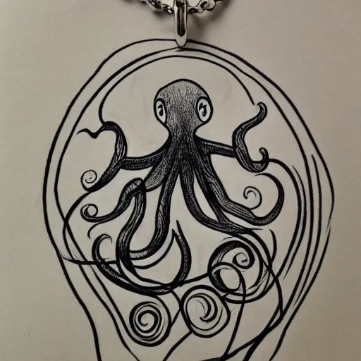 Prompt: feminine octopus necklace tattoo design black and white sketch on paper