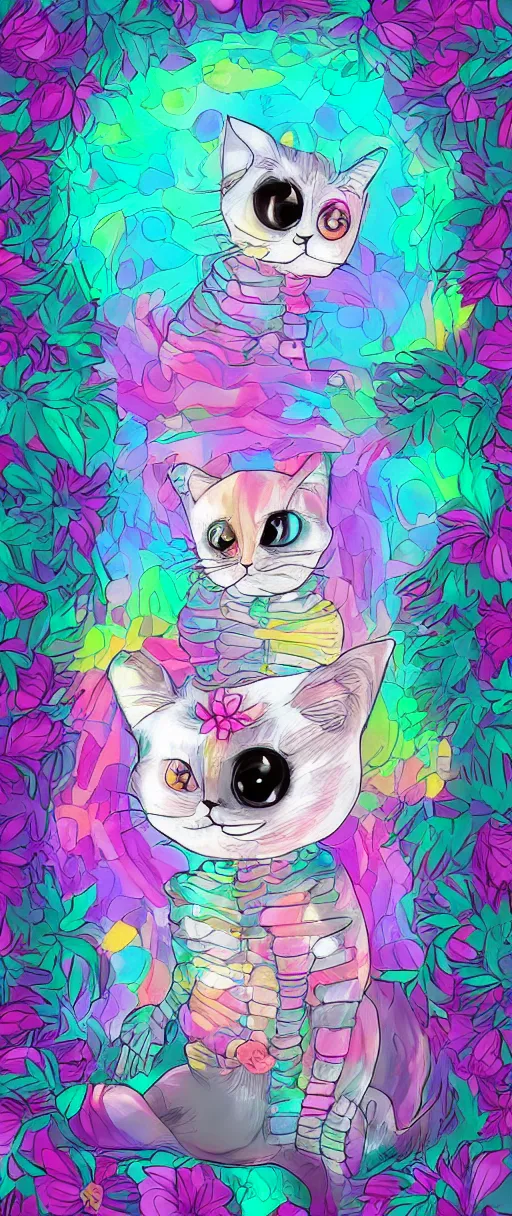 Image similar to kawaii pastel skeleton cat, digital art, pastel, colorful,