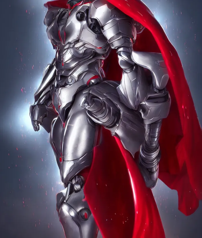 Prompt: a detailed manga character illustration of a dark haired silver cyborg anime man with a red cape, trending on artstation, digital art, 4 k resolution, detailed, octane render, high quality, sharp focus, hq artwork, insane detail, concept art, character concept, character illustration, full body illustration, cinematic, dramatic lighting