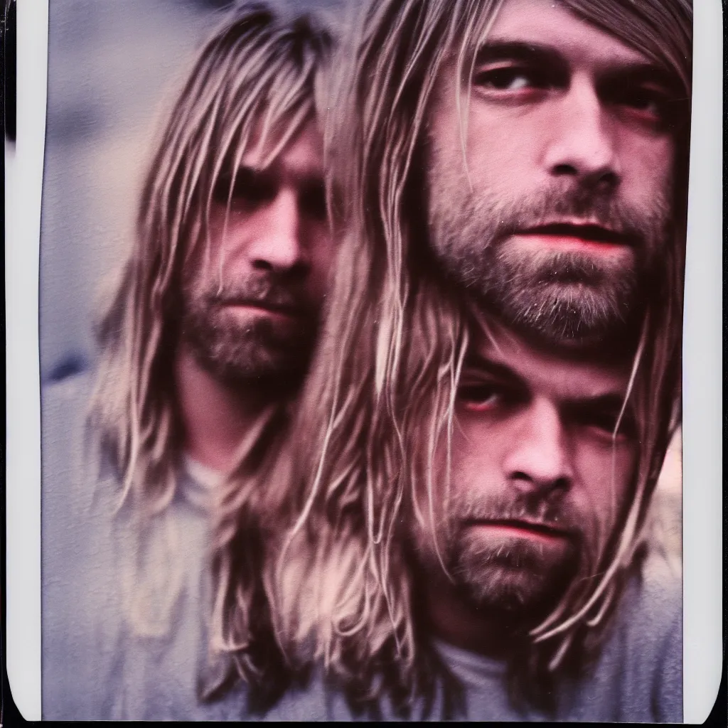 Image similar to polaroid of kurt cobain in seattle, raining! nighttime, color, photorealistic, hyperdetailed, 8 k