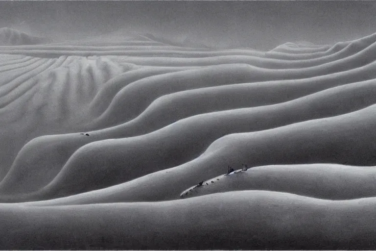 Image similar to The sandworms of Arrakis in an epic landscape, by Zdzisław Beksiński and HR Giger, 4K