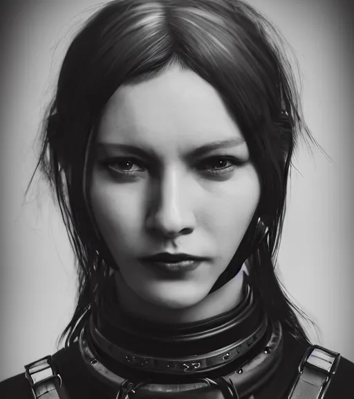 Image similar to detailed realistic female character cyberpunk wearing thick steel collar around neck, realistic, art, beautiful, 4K, collar, choker, collar around neck, punk, artstation, detailed, female, woman, choker, cyberpunk, neon, punk, collar, choker, collar around neck, thick collar, choker around neck,