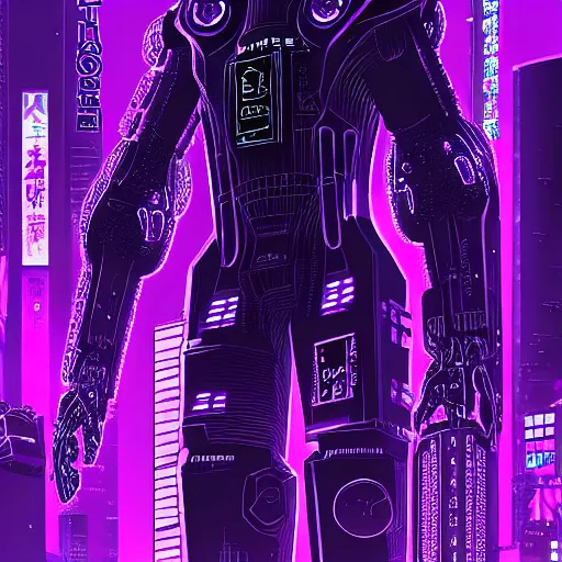 Image similar to Giant Purple Amethyst in cyberpunk neon Tokyo in style of Tsutomu Nihei. Cyberpunk, vertical symmetry, 8K, Highly Detailed, Intricate.