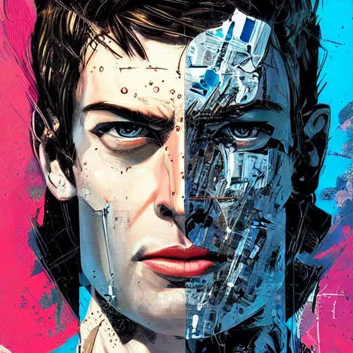 Image similar to portrait of a male android, by MARVEL comics and Sandra Chevrier