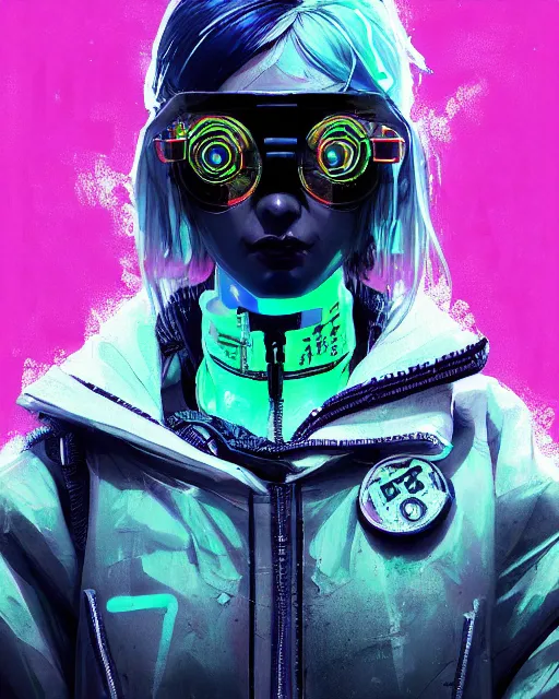 Prompt: detailed portrait vanpire neon operator girl, cyberpunk futuristic neon, reflective puffy coat, decorated with traditional japanese ornaments by ismail inceoglu dragan bibin hans thoma greg rutkowski alexandros pyromallis nekro rene maritte illustrated, perfect face, fine details, realistic shaded, fine - face, pretty face