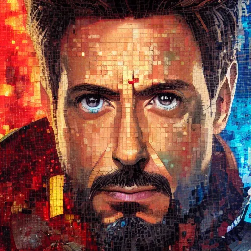 Prompt: mosaic portrait of iron man by greg rutkowski, 4k, intricate details, dichotomy