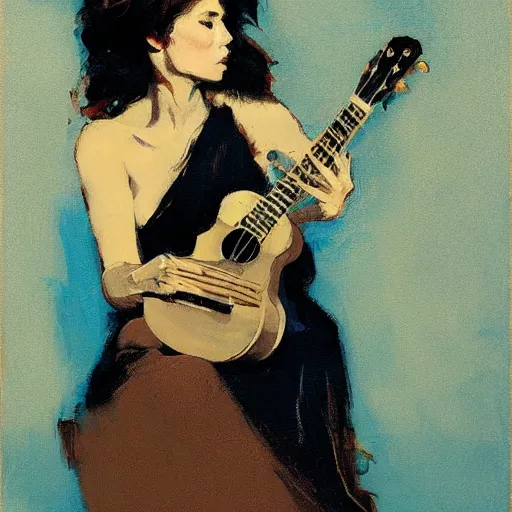 Prompt: ukulele, intricate, elegant, highly detailed, greg manchess, mucha, liepke, ruan jia, jeffrey catherine jones, ridley scott