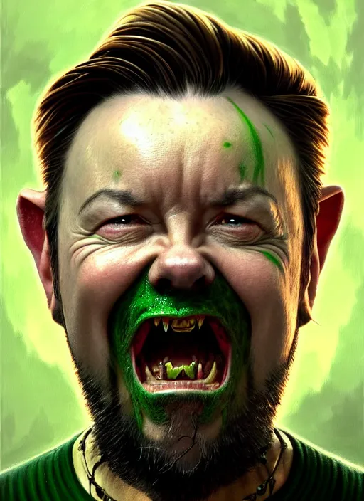 Prompt: portrait of ricky gervais as a goblin, d & d, muscular! green, fantasy, intricate, elegant, highly detailed, digital painting, artstation, concept art, smooth, sharp focus, illustration, art by artgerm and greg rutkowski and alphonse mucha