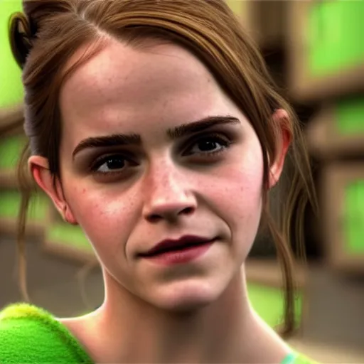 Image similar to Emma Watson starring as shrek in a live action movie