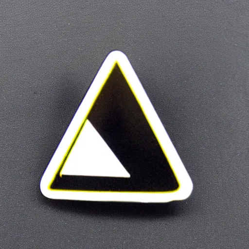 Prompt: a triangle enamel pin of a caution fire hazard label, smooth curves