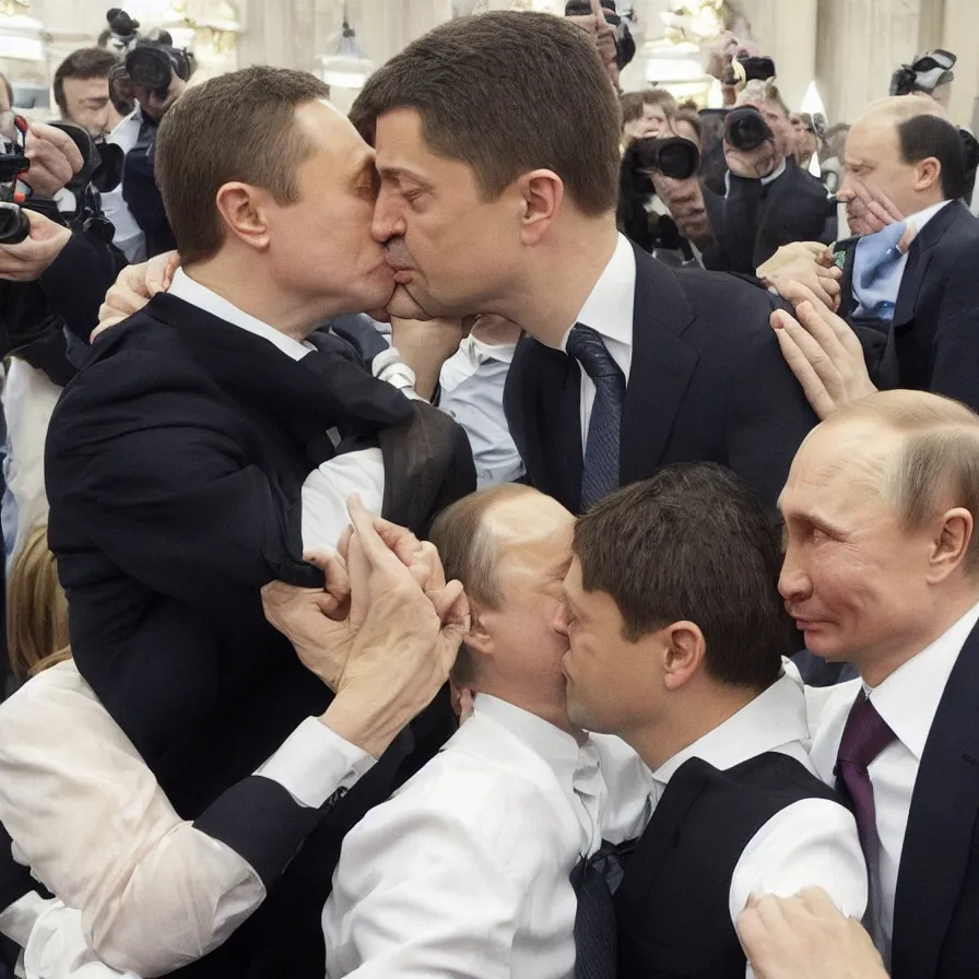 Image similar to “Putin kissing zelensky”
