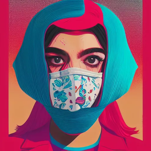 Image similar to Fashion weak portrait of people with sanitary mask, Tristan Eaton, artgerm, Victo Ngai, RHADS, ross draws