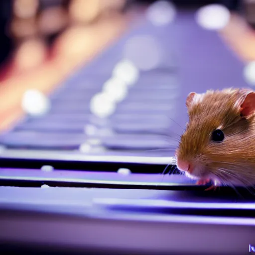 Image similar to photo of a hamster, on a cash register in a cinema, various poses, unedited, soft light, sharp focus, 8 k