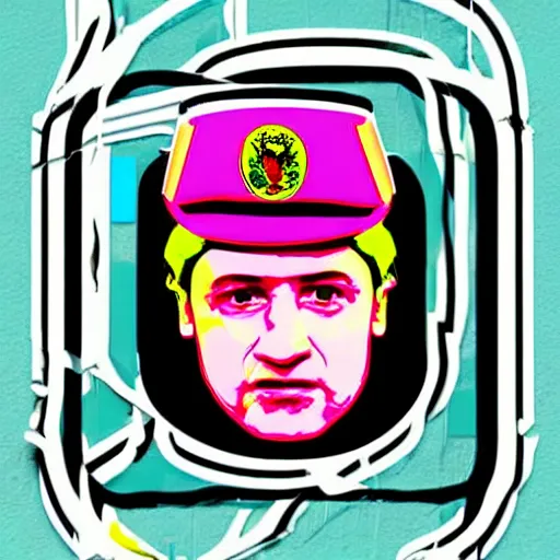 Image similar to volodymyr zelenskiy. face like in 2 0 2 2. intricate sticker design by andy warhol