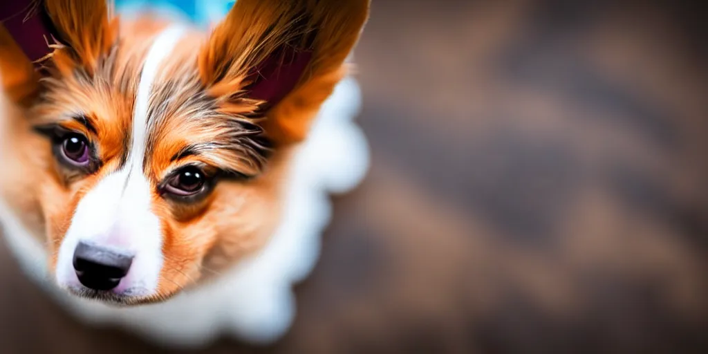 Prompt: a zeiss 8 5 mm f 1. 4 close up photo of a cute steampunk corgi puppy shot by steven mccurry