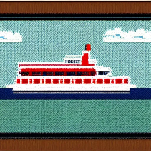 Image similar to a ferry at the sea, 8 bit art