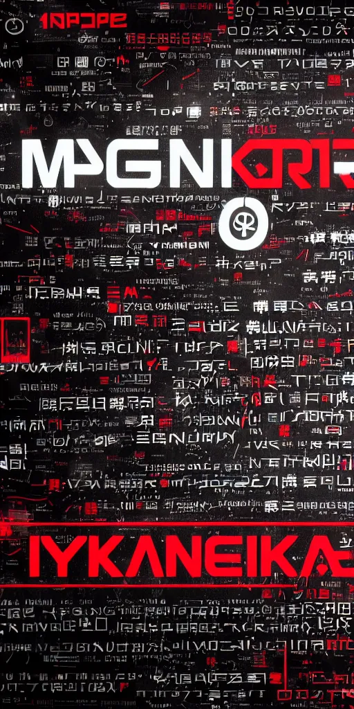 Image similar to a photo of a banner with symbols, cyberpunk logos of megacorporations, kanji and symbols, black white red, sci fi font, graphic design, 8 k, innate studio
