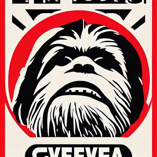 Image similar to chewbacca presidential election poster showing close up of chewbacca face duotone by sheperd fairey