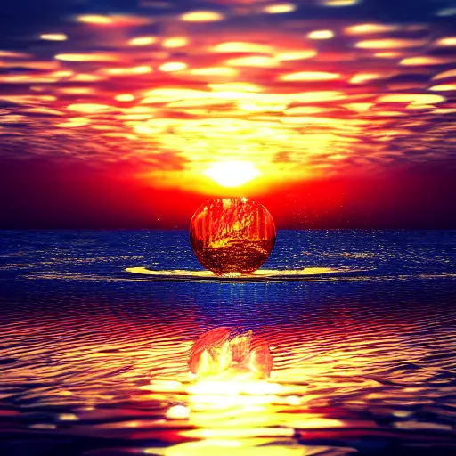 Prompt: a piece of glass floating in magical waters, 8k, light reflections on water, sunset, hdr, trend in artstation, luminous glass, instagram photo