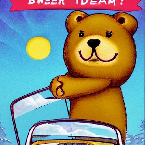 Image similar to sweet dreams are made of these, who i am to oh my god why is bear driving, how could this be?