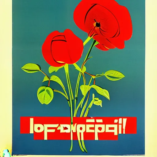 Prompt: soviet propaganda poster of phrase'tend to the flowers ', socialist realism