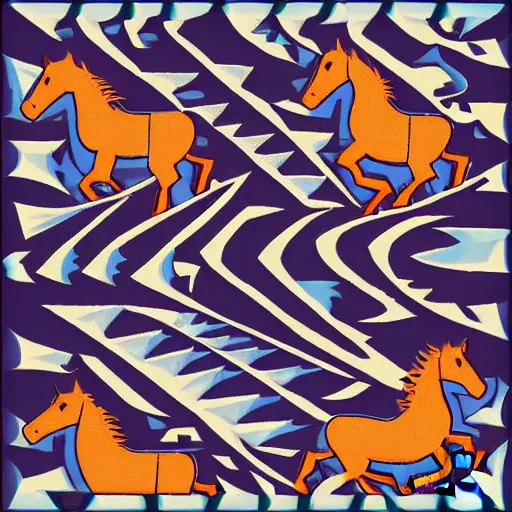 Prompt: horses on plains in Navajo art style