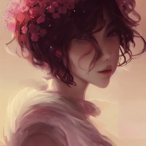 Prompt: sakura from the anime cardaptor sakura, messy curly hair, embers intricate and very beautiful and elegant, highly detailed, digital painting, artstation, concept art, smooth and sharp focus, cg by tian zi and wlop