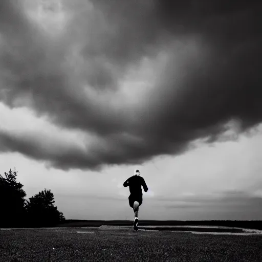 Image similar to running into the sky, 4k, post-processing, dramatic lighting, intense moment