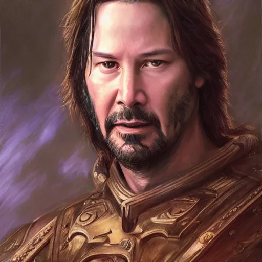 Image similar to Keanu Reeves as a fantasy D&D character, portrait art by Donato Giancola and James Gurney, digital art, trending on artstation