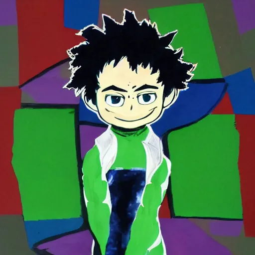 Image similar to fullbody portrait of izuku midoriya, abstract art