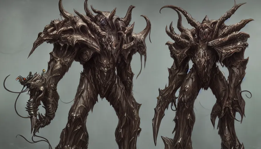 Image similar to the fourth race of starcraft 2, heavily inspired by demons and satans, character first look, highly detailed and beautiful concept art