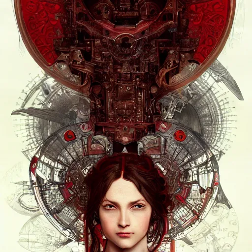 Image similar to a highly detailed digital image of an imagination creation machine, concept art, artstation, cgsociety, very detailed, intricate, detailed illustration, by artgerm and greg rutkowski and alphonse mucha, product lighting, sharp, smooth, masterpiece, red and black tones