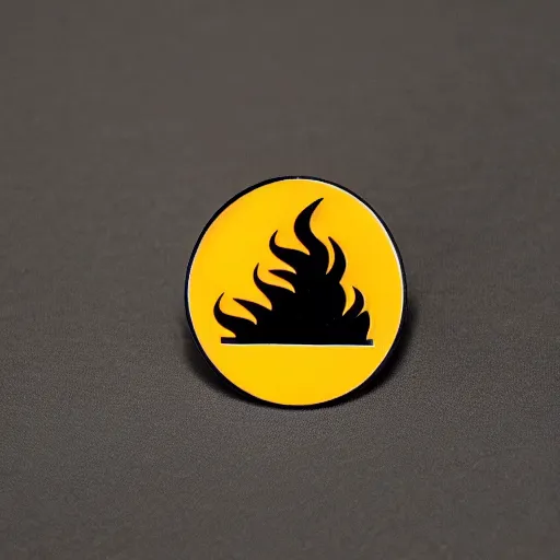 Prompt: a retro minimalistic circle enamel pin of a retro 1 9 7 0 s minimalistic clean fire warning label, use of negative space allowed, smooth curves