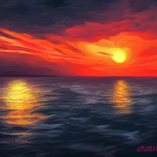 Image similar to A dramatic sunset by Aenami Alena