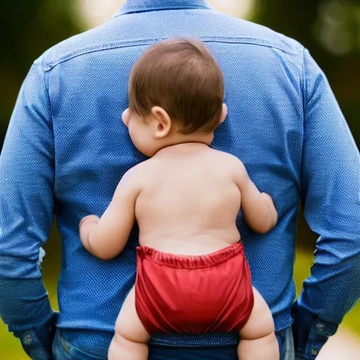 Prompt: a photo of a baby carrying his dad