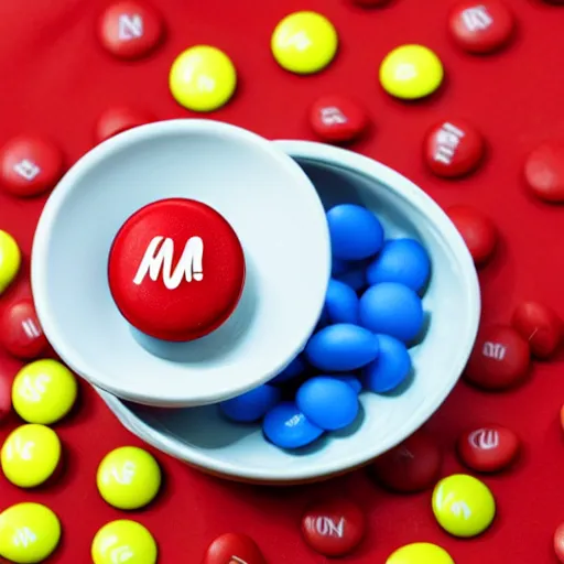 Prompt: a single red m & m candy, a red sphere