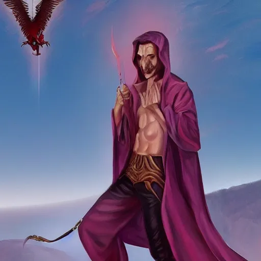 Image similar to lucifer in mountain using pink jumpsuit tarot card, digital, rider waite card, painting, ultradetailed, artstation, oil painting, ultradetailed, artstation