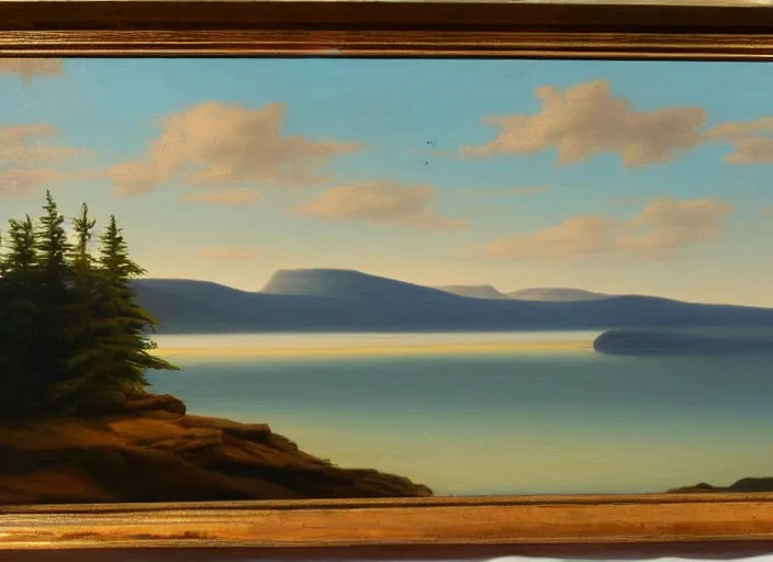 Image similar to hudson bay, canada in the style of hudson river school of art, oil on canvas