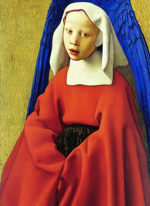 Prompt: angel wings, medieval painting by jan van eyck, johannes vermeer