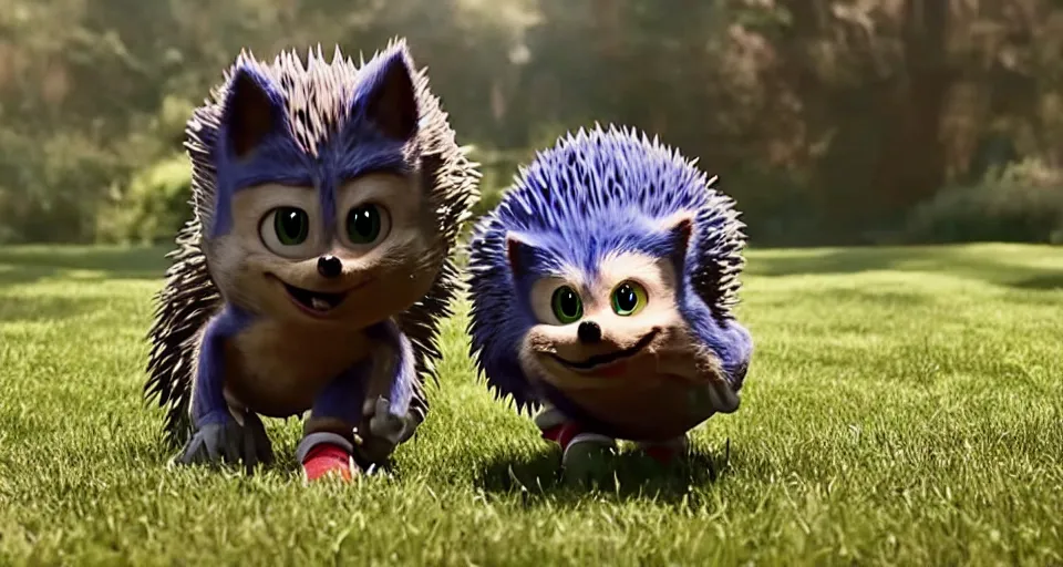 Prompt: Sonic the Hedgehog in Hereditary (2018) live action VFX, cinematography