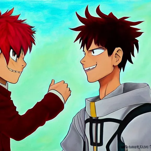 Prompt: oil painting of todoroki shouto meeting prince zuko, jm animation