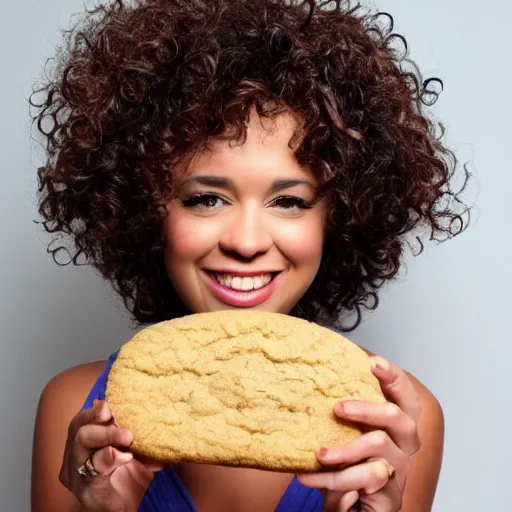 Image similar to the cutest curly haired young woman with a cookie face