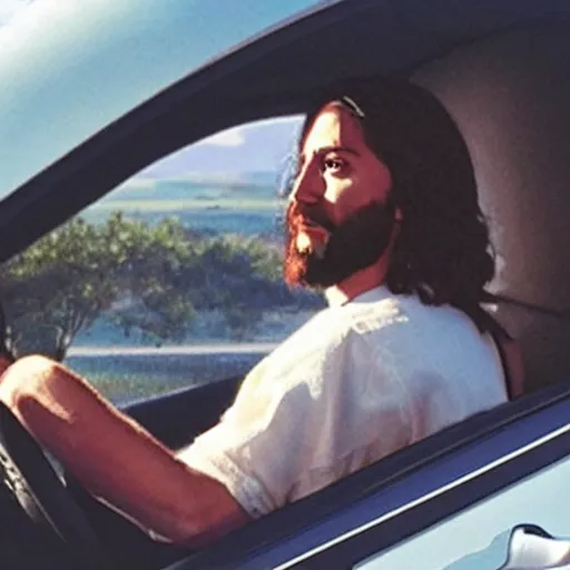 Image similar to jesus taking the wheel