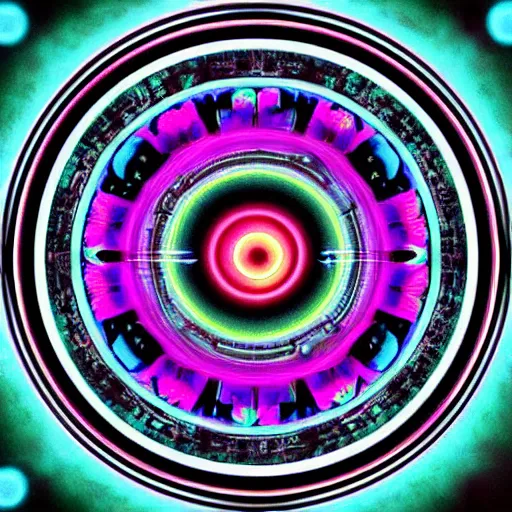 Image similar to cyberpunk neon colored blackhole mandala eye art