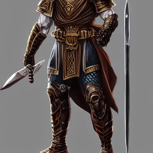 Prompt: Full body portrait of a godly super-soldier wearing roman style scientific body armor and wielding a god-slaying sword, D&D, fantasy, elegant, hopeful, muscular, gothic, futuristic, intelligent, highly detailed, digital painting, artstation, concept art, artisan, smooth, sharp focus, illustration