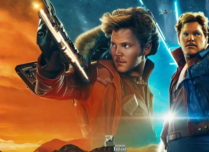 Image similar to a very high resolution image from a new movie, starlord. in a room full of posters and vinyls. mountains, directed by wes anderson