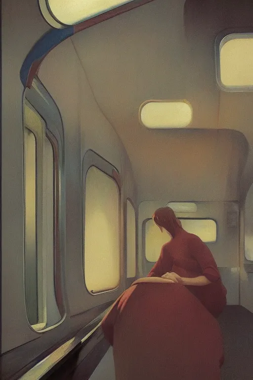 Image similar to woman put the train through her head Edward Hopper and James Gilleard, Zdzislaw Beksisnski, higly detailed