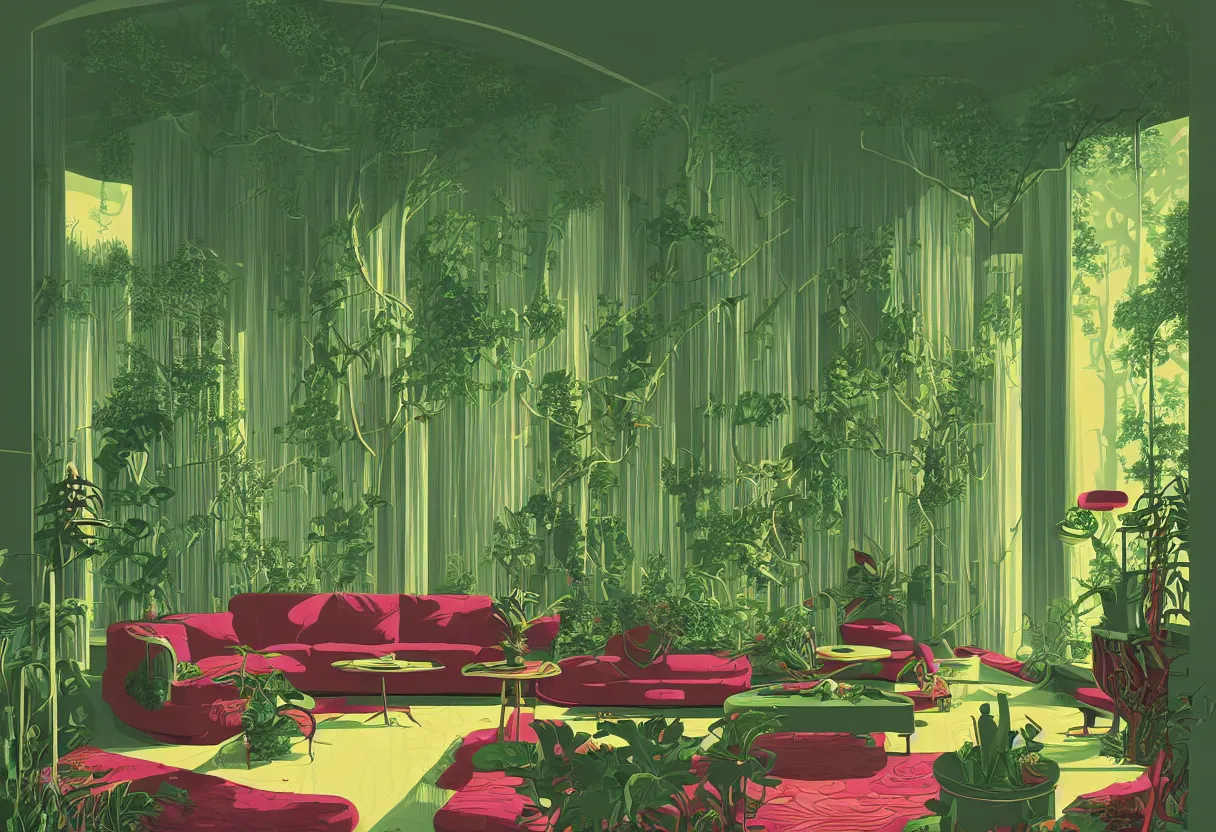 Image similar to luxury living room full of plants and trees by kilian eng